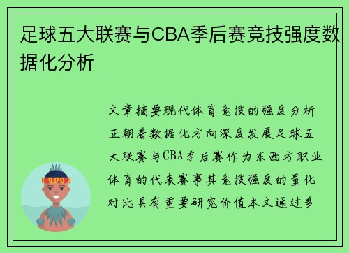 足球五大联赛与CBA季后赛竞技强度数据化分析
