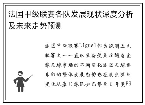 法国甲级联赛各队发展现状深度分析及未来走势预测