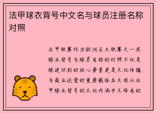 法甲球衣背号中文名与球员注册名称对照