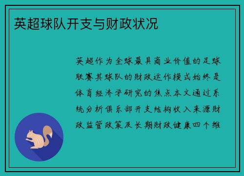 英超球队开支与财政状况